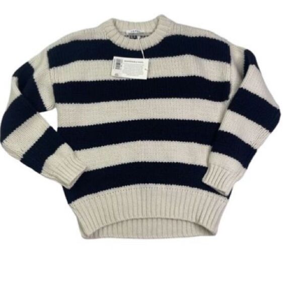 Frame Oversized Crewneck Sweater Women’s Navy Striped Size Small - Picture 4 of 10